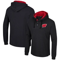 Men's Colosseum Black Wisconsin Badgers Affirmative Thermal Hoodie Long Sleeve T-Shirt