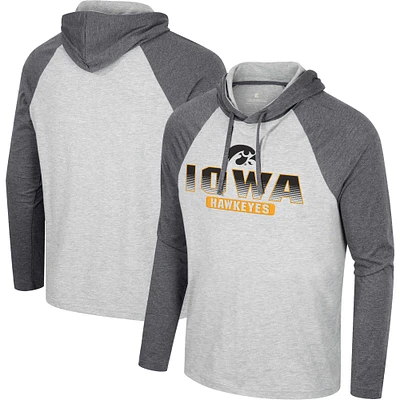 Men's Colosseum  Heather Grey Iowa Hawkeyes Hasta La Vista Raglan Hoodie Long Sleeve T-Shirt