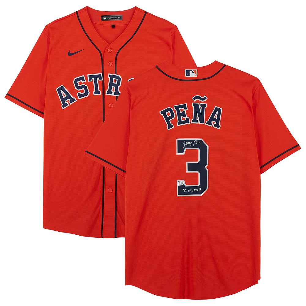 Jeremy Peña Houston Astros Autographed Orange Nike Replica Jersey with "22 WS MVP" Inscription