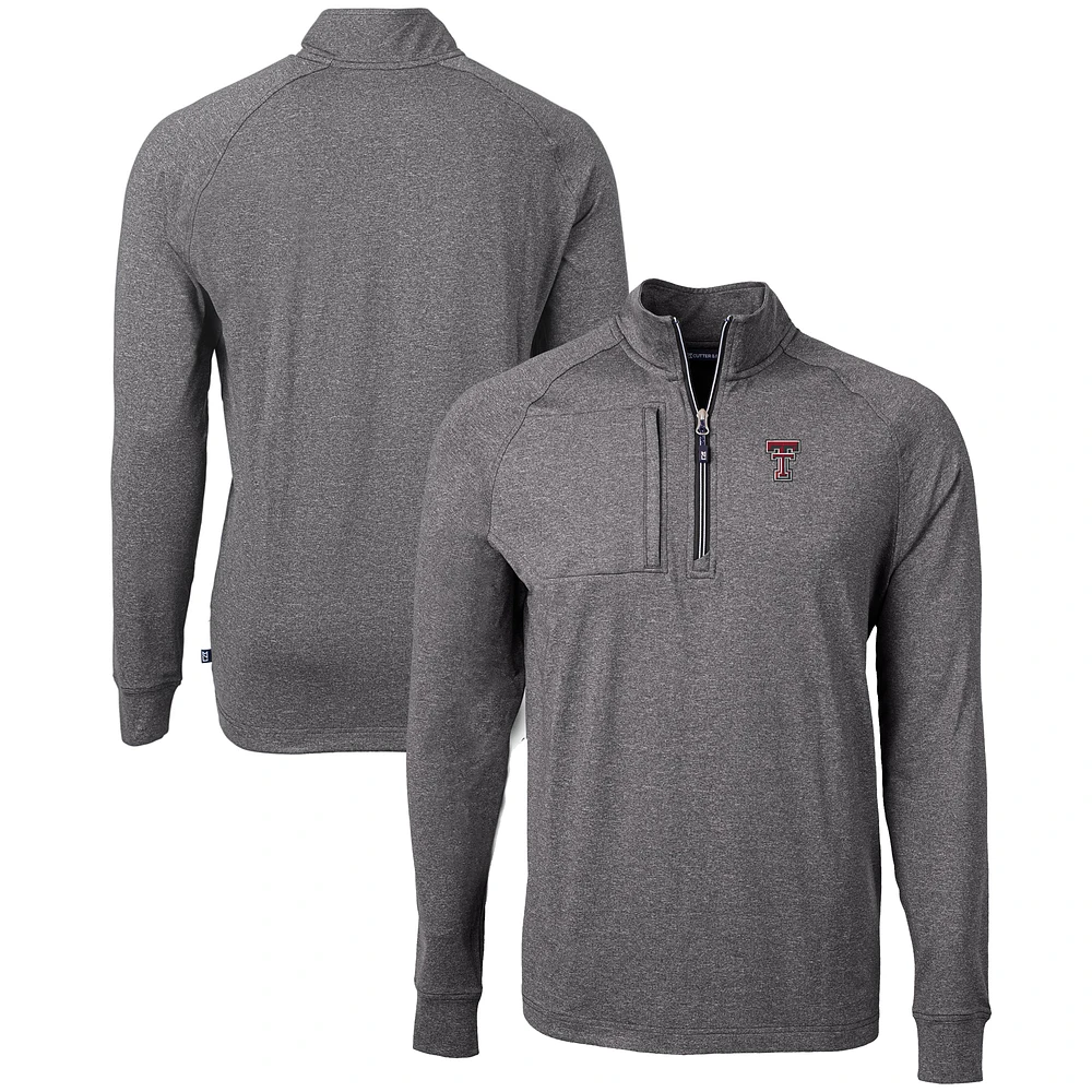 Men's Cutter & Buck Heather Black Texas Tech Red Raiders Big Tall Adapt Eco Knit Quarter-Zip Pullover Top