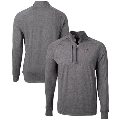 Men's Cutter & Buck  Heather Black Texas Tech Red Raiders Big Tall Adapt Eco Knit Quarter-Zip Pullover Top