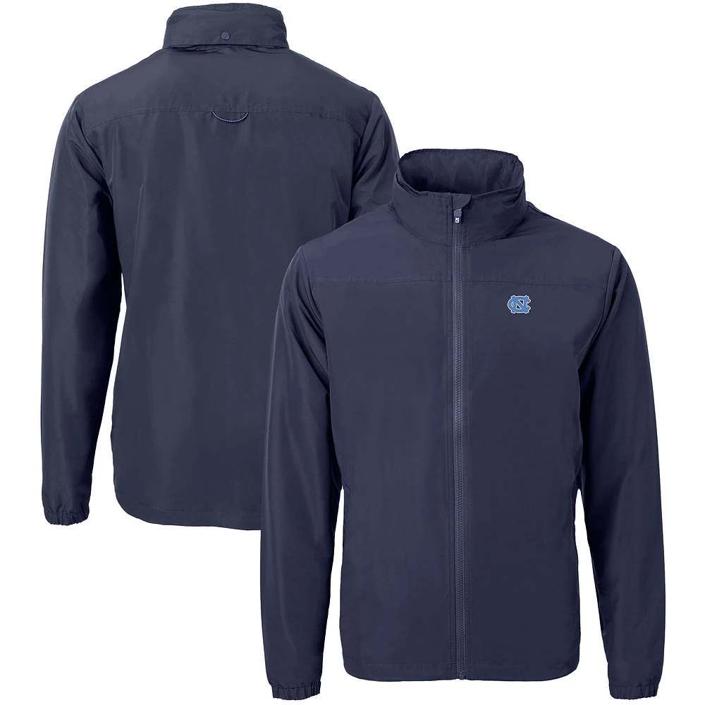 Men's Cutter & Buck Navy North Carolina Tar Heels Big Tall Charter Eco Knit Recycled Full-Zip Jacket