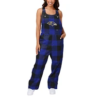 Women's FOCO Purple Baltimore Ravens Big Logo Plaid Overalls