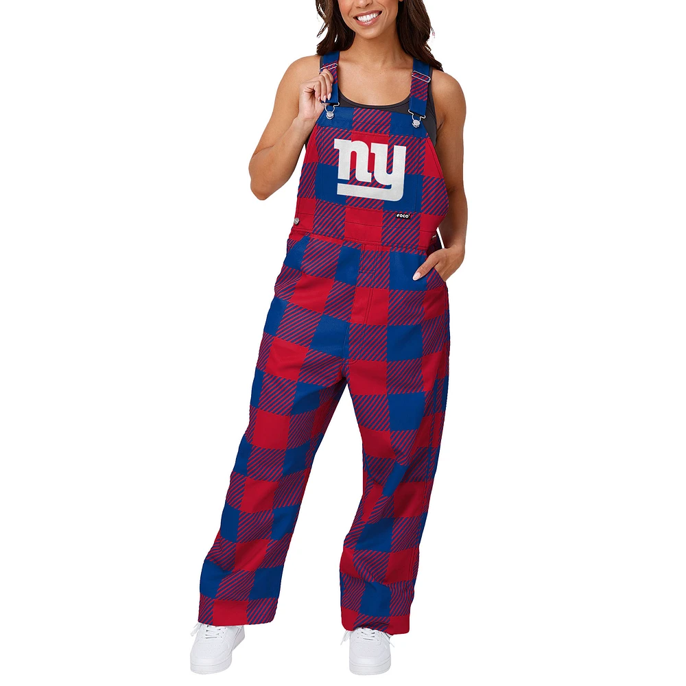 Women's FOCO Royal New York Giants Big Logo Plaid Overalls