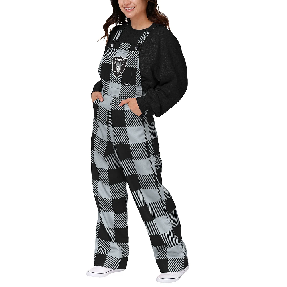 Women's FOCO Black Las Vegas Raiders Big Logo Plaid Overalls