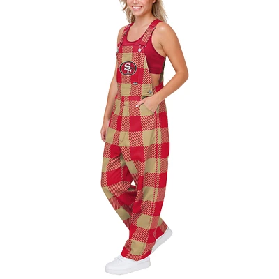 Women's FOCO Scarlet San Francisco 49ers Big Logo Plaid Overalls