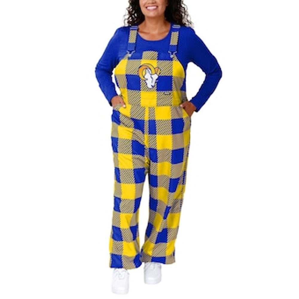 Women's FOCO Royal Los Angeles Rams Big Logo Plaid Overalls