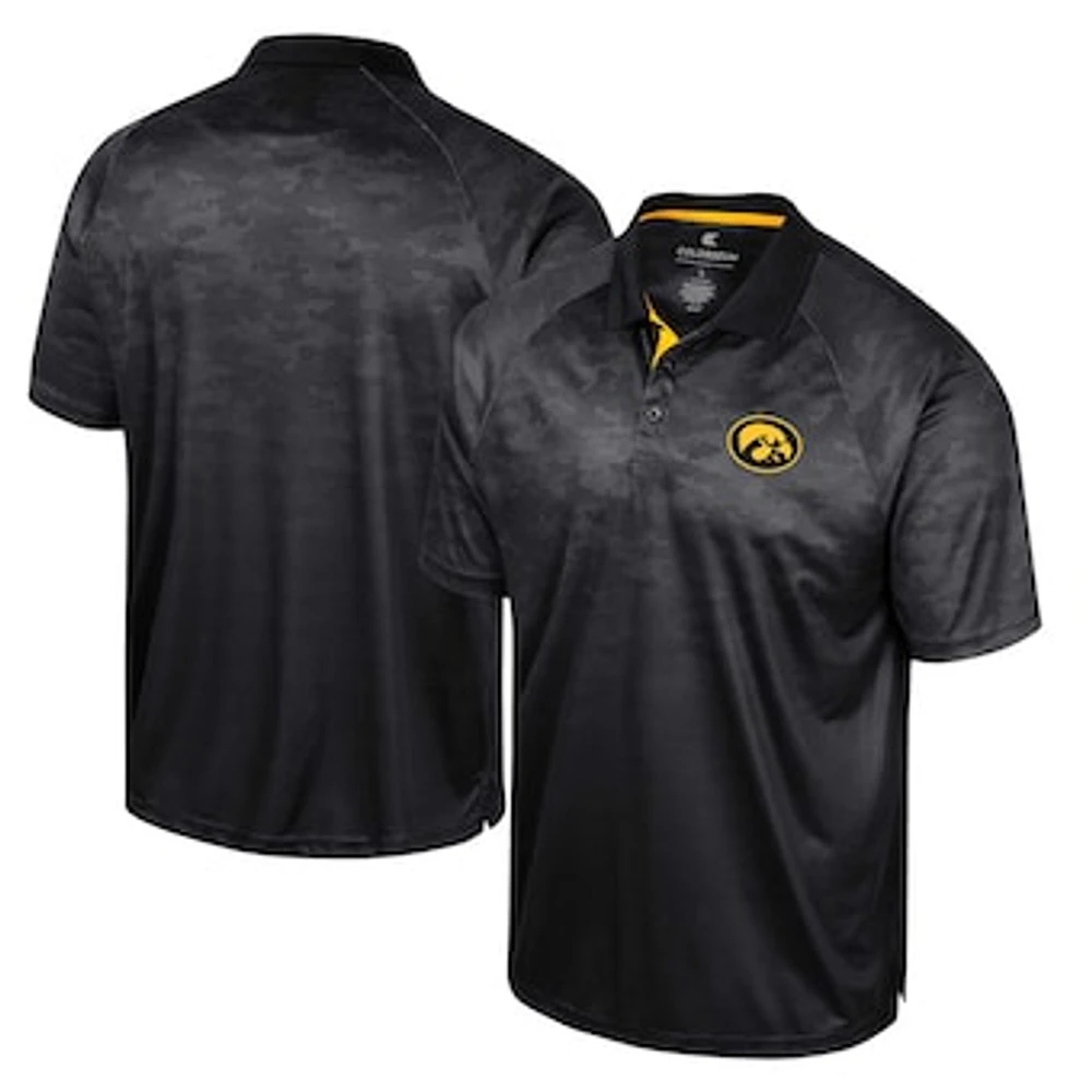 Men's Colosseum Black Iowa Hawkeyes Honeycomb Raglan Polo