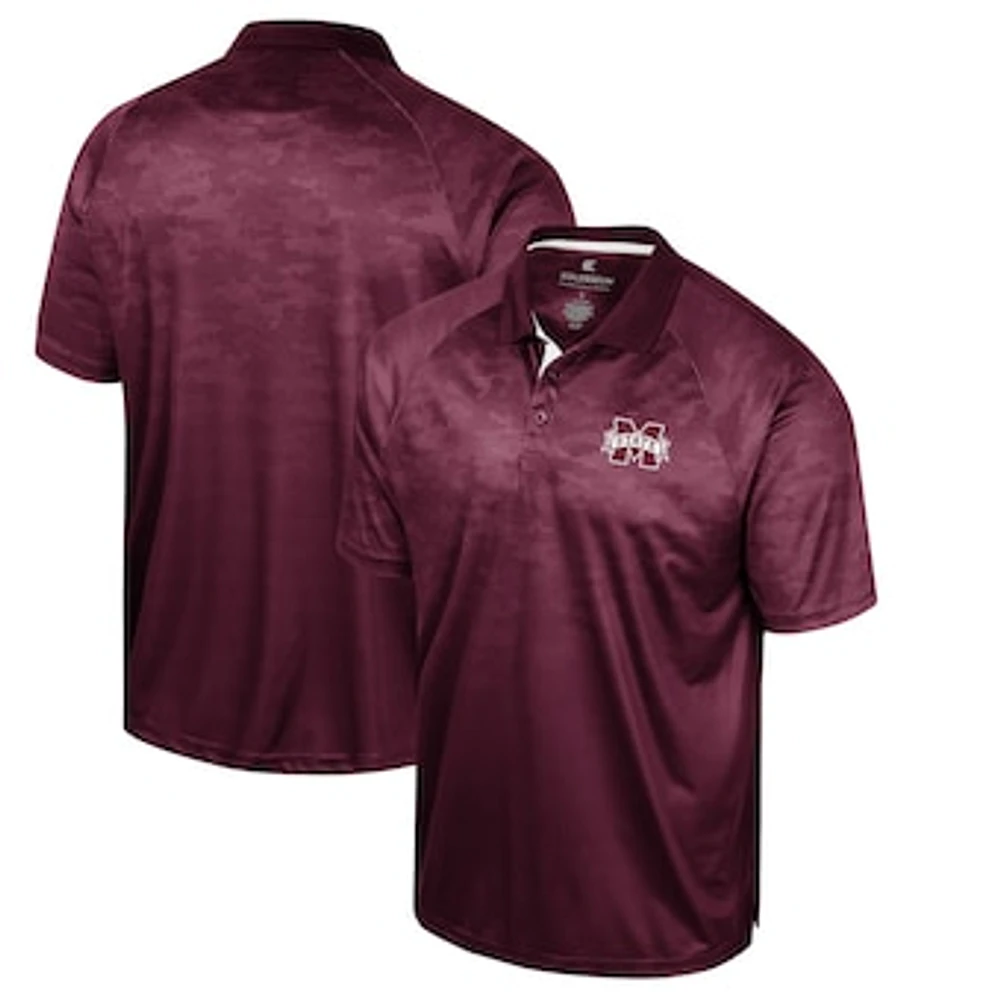 Men's Colosseum Maroon Mississippi State Bulldogs Honeycomb Raglan Polo