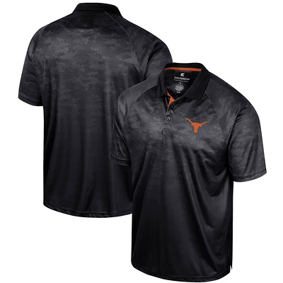 Men's Colosseum Black Texas Longhorns Honeycomb Raglan Polo