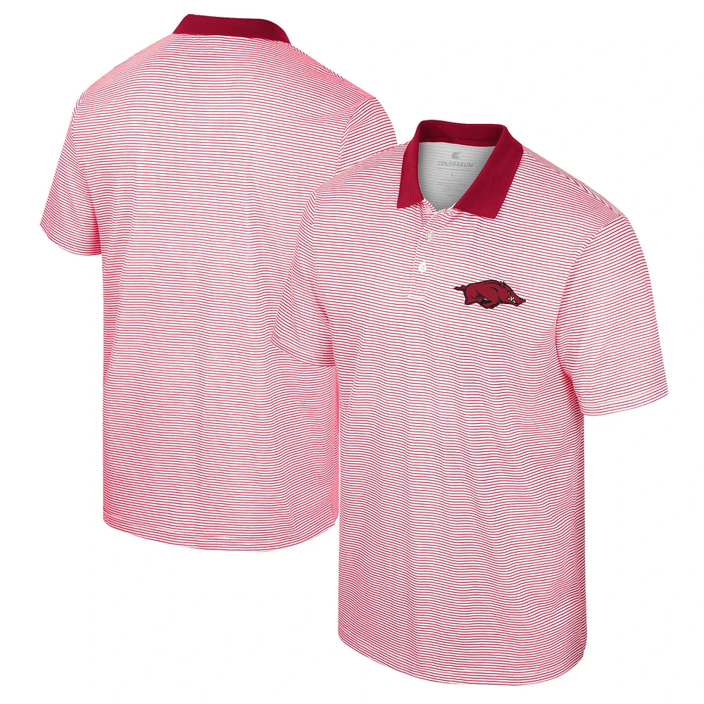 Men's Colosseum White/Cardinal Arkansas Razorbacks Print Stripe Polo