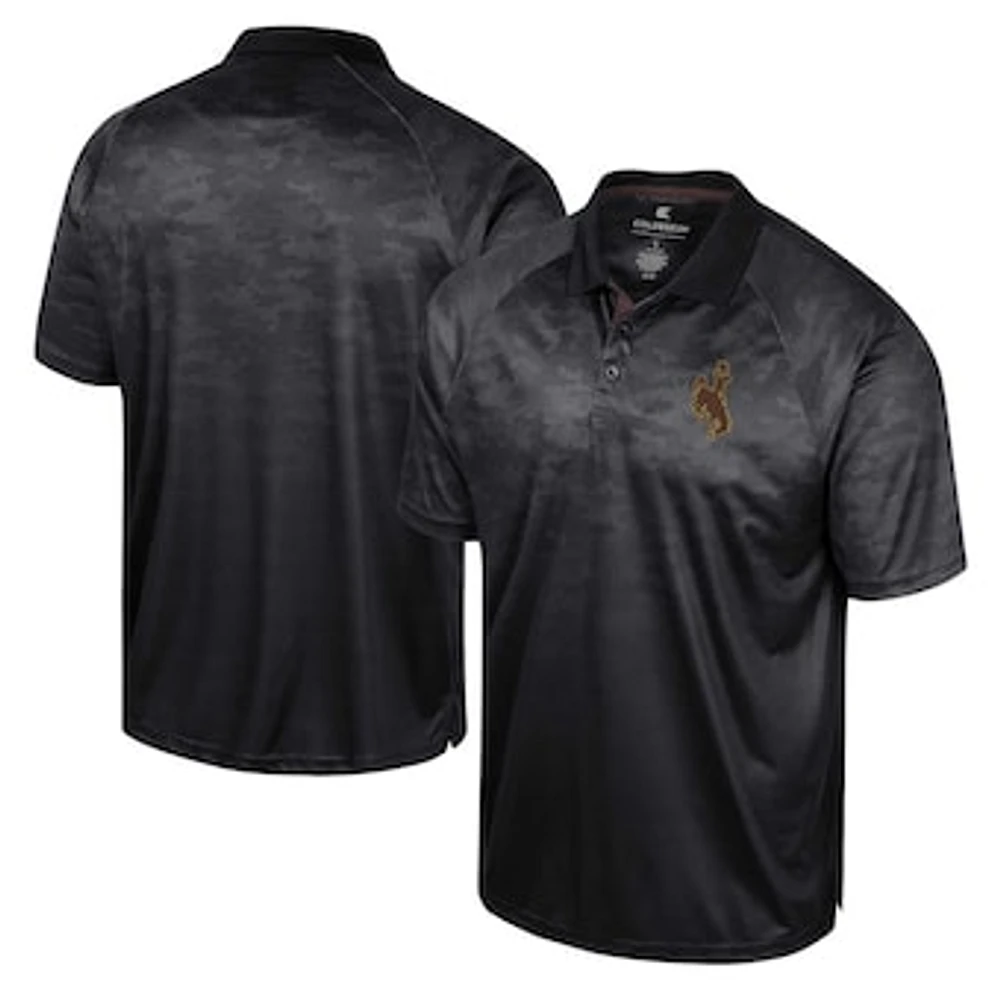 Men's Colosseum Black Wyoming Cowboys Honeycomb Raglan Polo