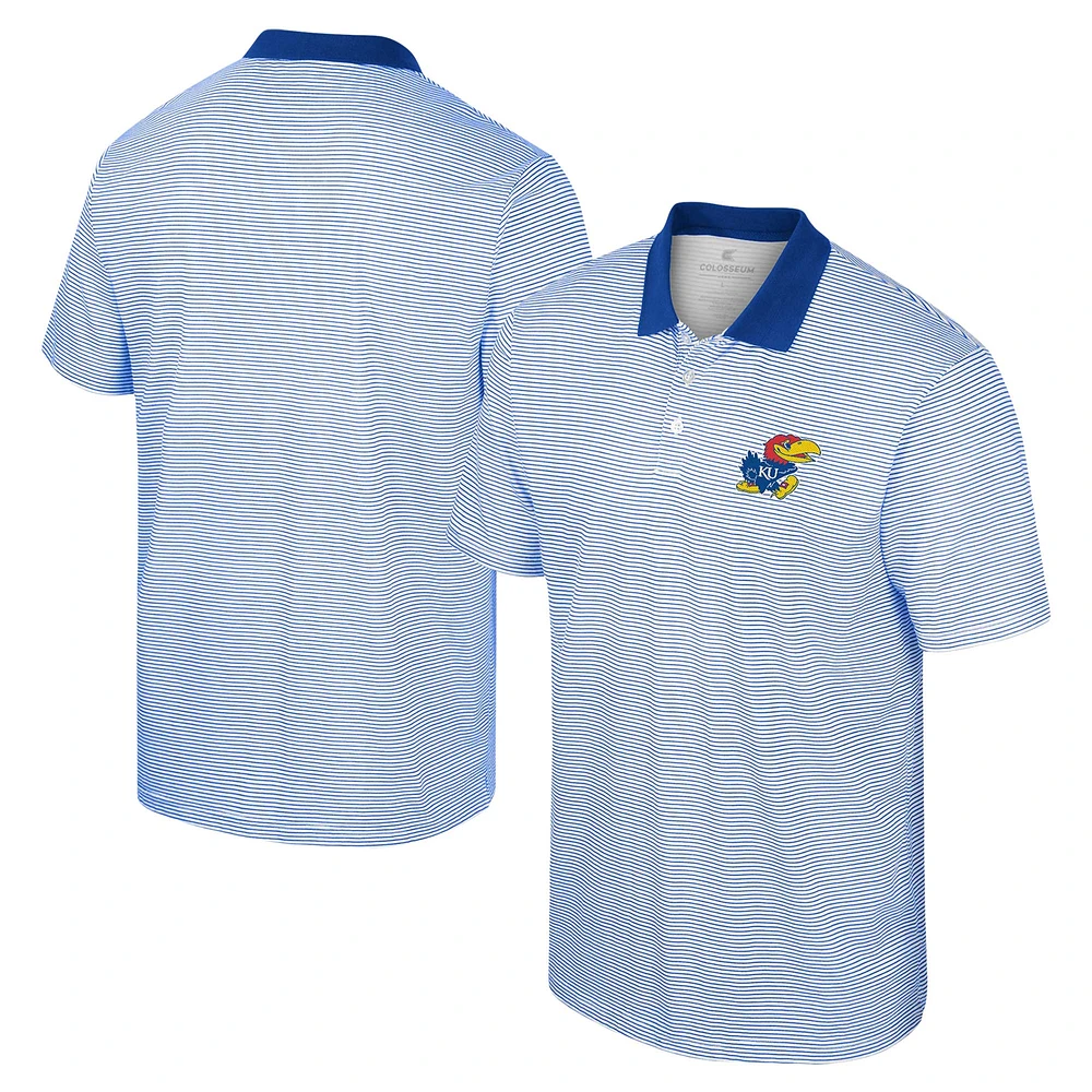 Men's Colosseum White/Royal Kansas Jayhawks Print Stripe Polo