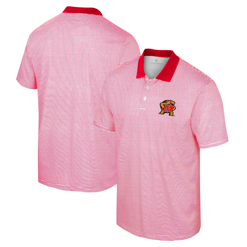 Men's Colosseum White/Red Maryland Terrapins Print Stripe Polo