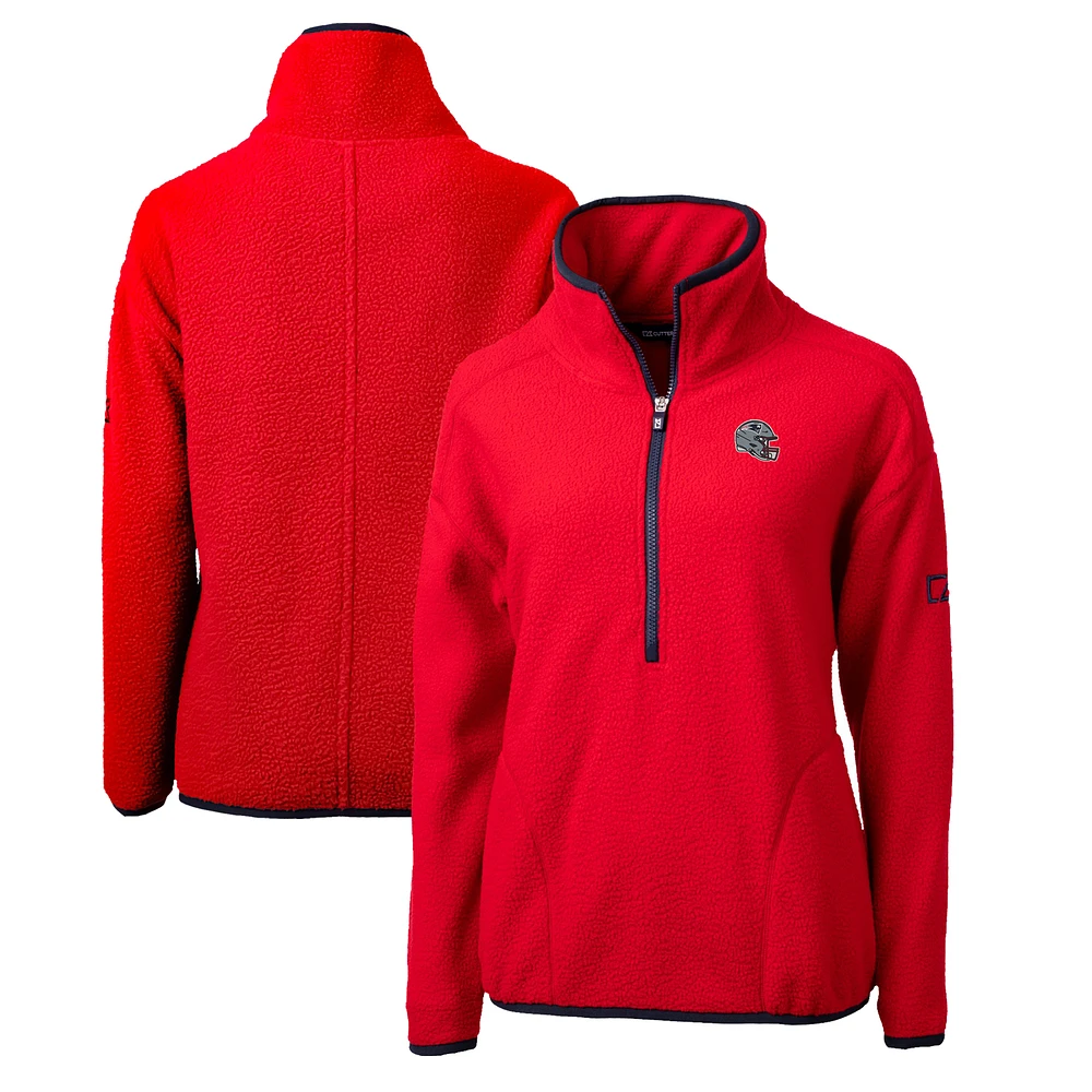 Women's Cutter & Buck  Red New England Patriots Helmet Logo Cascade Eco Sherpa Fleece Half-Zip Pullover Jacket