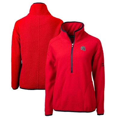 Women's Cutter & Buck  Red New England Patriots Helmet Logo Cascade Eco Sherpa Fleece Half-Zip Pullover Jacket