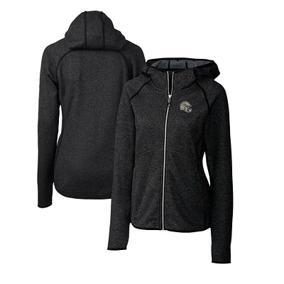 Women's Cutter & Buck  Charcoal New Orleans Saints Helmet Logo Mainsail Sweater-Knit Full-Zip Hoodie