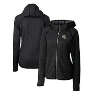 Women's Cutter & Buck  Charcoal New Orleans Saints Helmet Logo Mainsail Sweater-Knit Full-Zip Hoodie