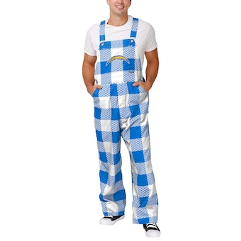 Men's FOCO  Powder Blue Los Angeles Chargers Big Logo Plaid Overalls