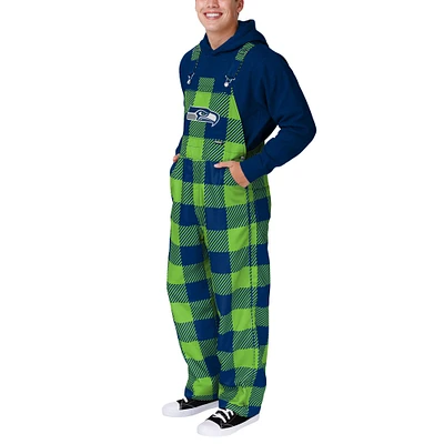 Men's FOCO  Navy Seattle Seahawks Big Logo Plaid Overalls