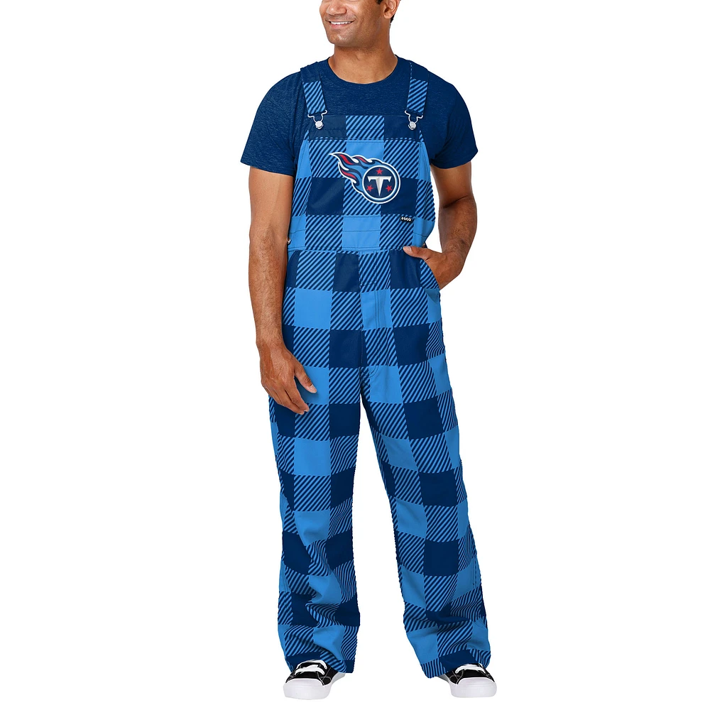 Men's FOCO  Light Blue Tennessee Titans Big Logo Plaid Overalls