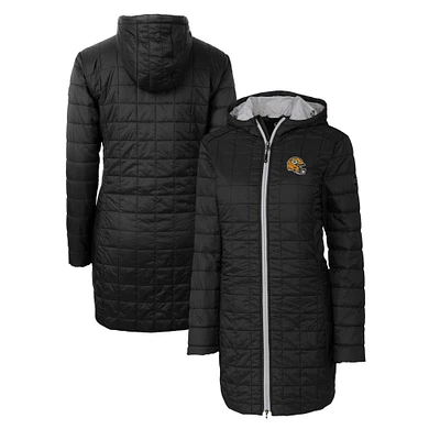 Women's Cutter & Buck  Black Green Bay Packers Helmet Logo Rainier Primaloft Eco Insulated Hooded Long Coat