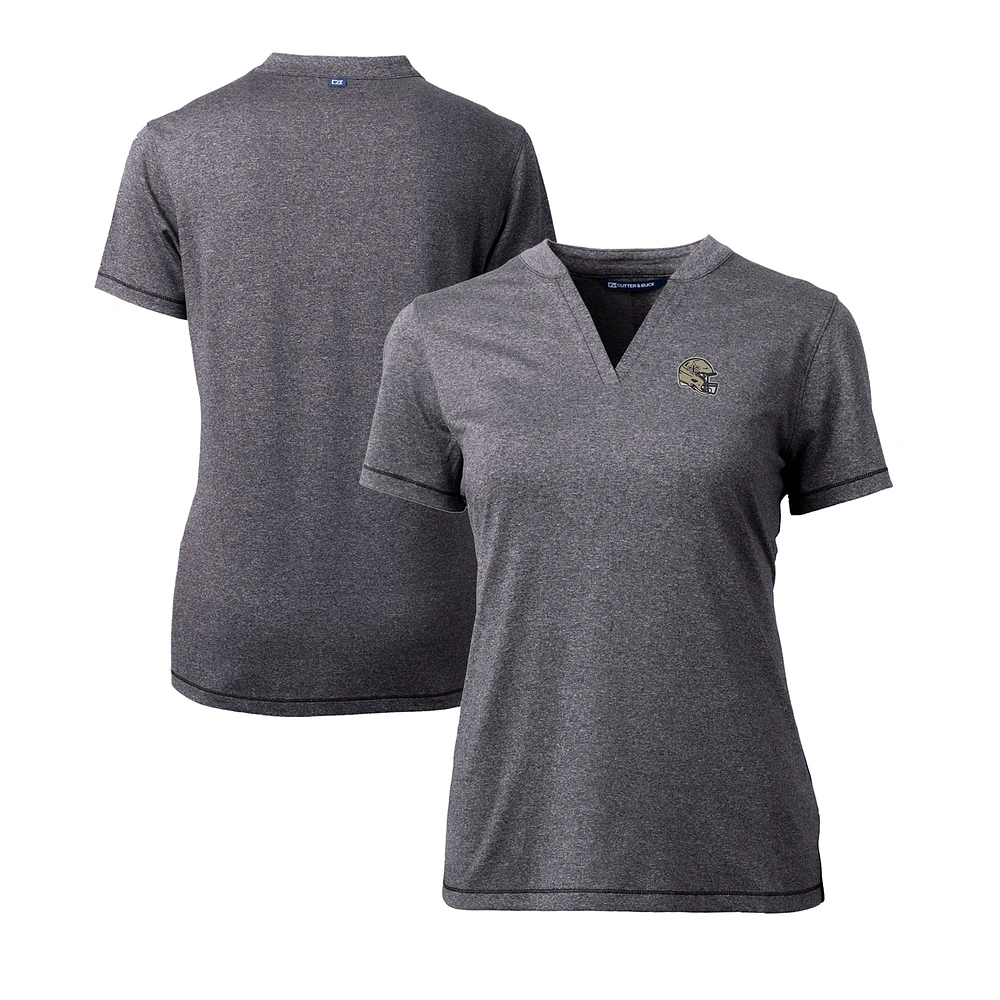 Women's Cutter & Buck  Heather Charcoal New Orleans Saints Helmet Logo DryTec Forge Stretch V-Neck Blade Top