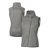 Women's Cutter & Buck  Heather Gray Green Bay Packers Helmet Logo Mainsail Sweater-Knit Full-Zip Asymmetrical Vest