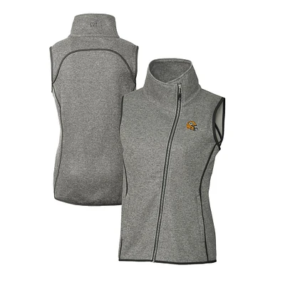 Women's Cutter & Buck  Heather Gray Green Bay Packers Helmet Logo Mainsail Sweater-Knit Full-Zip Asymmetrical Vest