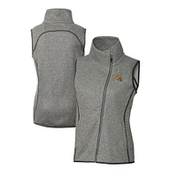 Women's Cutter & Buck  Heather Gray Green Bay Packers Helmet Logo Mainsail Sweater-Knit Full-Zip Asymmetrical Vest
