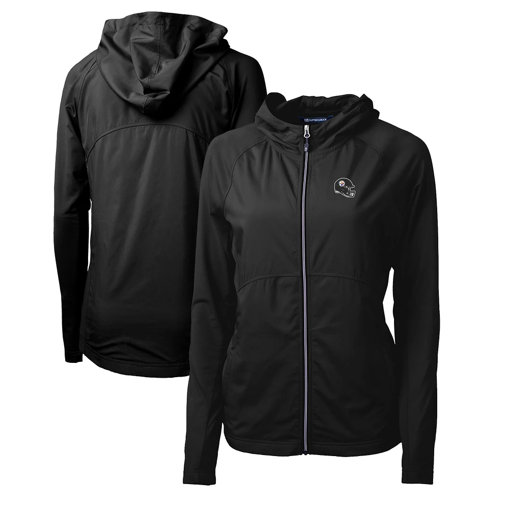 Women's Cutter & Buck Black Pittsburgh Steelers Helmet Logo Adapt Eco Knit Hybrid Recycled Full-Zip Hoodie
