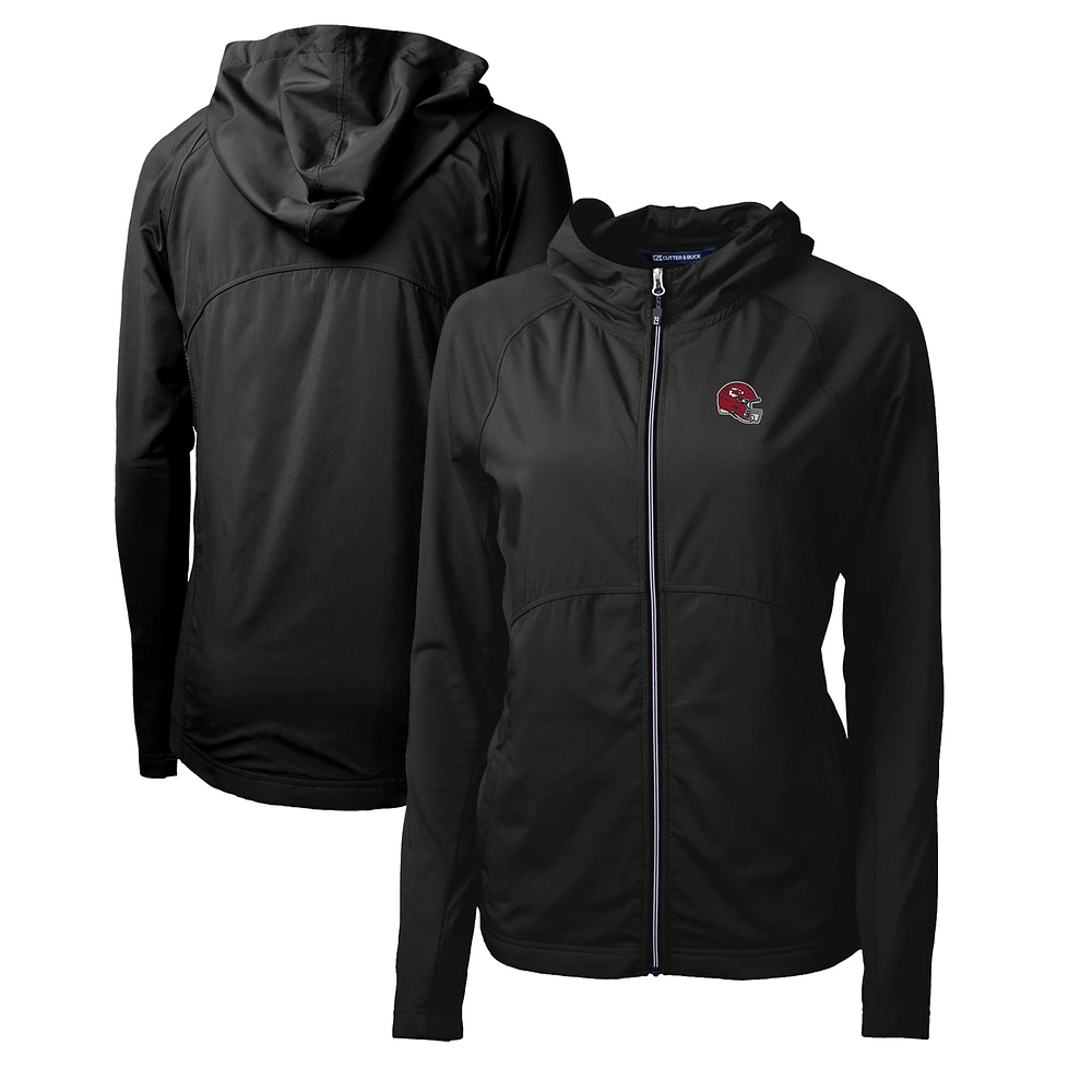 Women's Cutter & Buck Black Kansas City Chiefs Helmet Logo Adapt Eco Knit Hybrid Recycled Full-Zip Hoodie