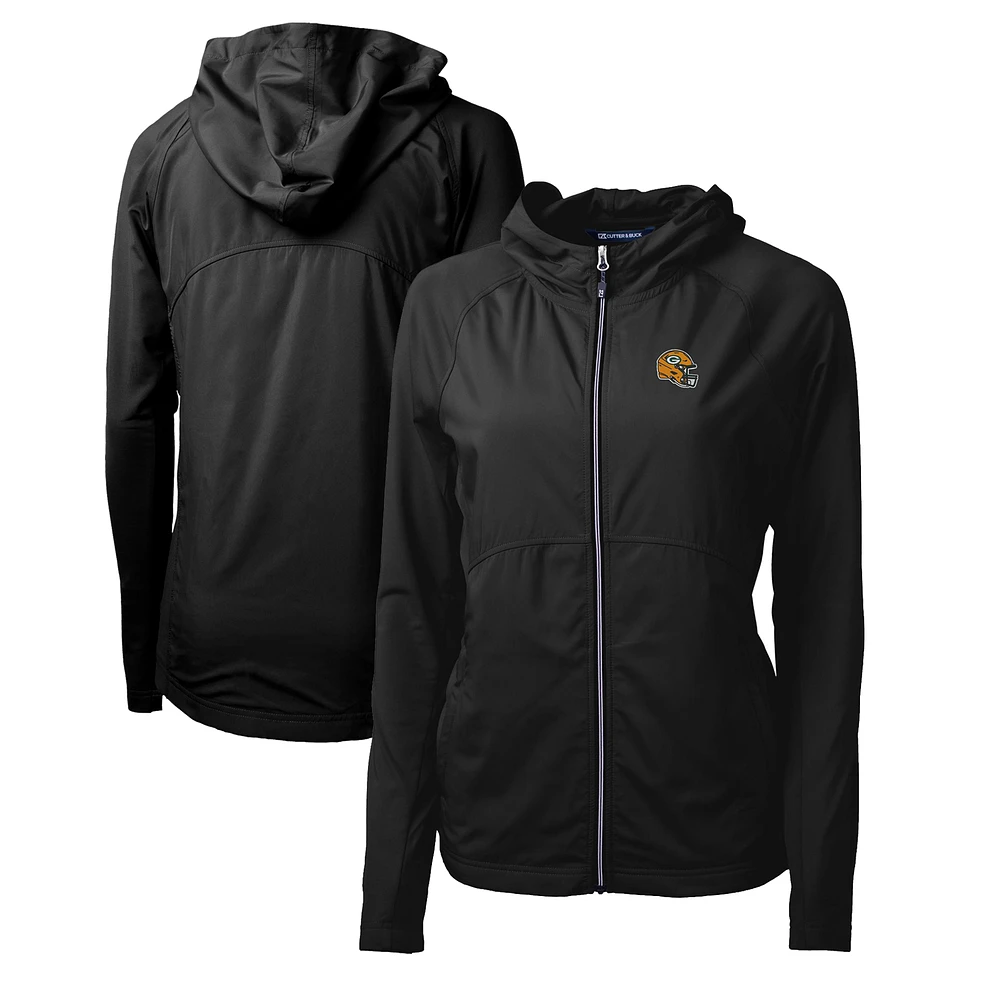Women's Cutter & Buck Green Green Bay Packers Helmet Logo Adapt Eco Knit Hybrid Recycled Full-Zip Hoodie