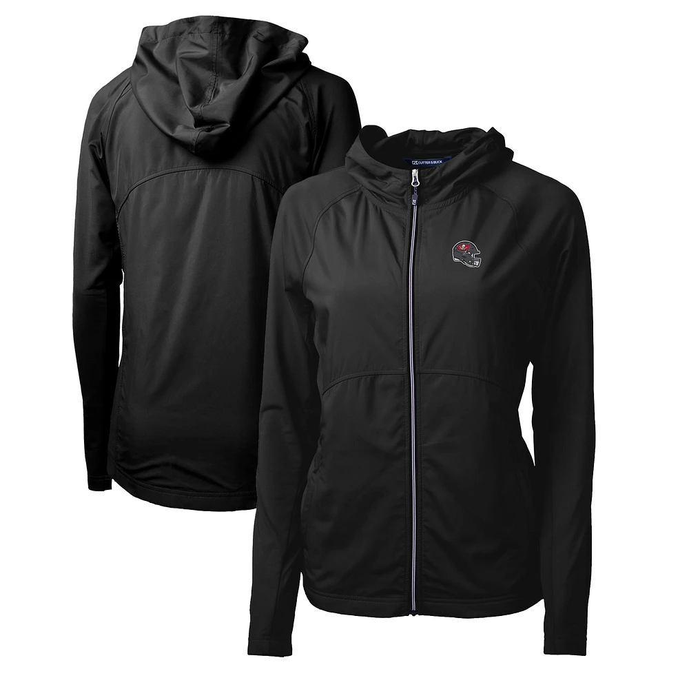 Women's Cutter & Buck Black Tampa Bay Buccaneers Helmet Logo Adapt Eco Knit Hybrid Recycled Full-Zip Hoodie