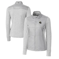 Women's Cutter & Buck  Heather Gray Jacksonville Jaguars Helmet Logo DryTec Stealth Hybrid Quilted Full-Zip Windbreaker Jacket