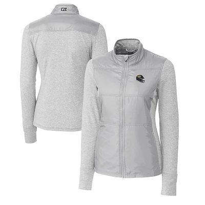 Women's Cutter & Buck  Heather Gray Jacksonville Jaguars Helmet Logo DryTec Stealth Hybrid Quilted Full-Zip Windbreaker Jacket