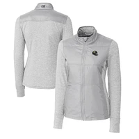 Women's Cutter & Buck  Heather Gray Jacksonville Jaguars Helmet Logo DryTec Stealth Hybrid Quilted Full-Zip Windbreaker Jacket