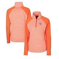 Women's Cutter & Buck  Orange Miami Dolphins Helmet Logo DryTec Forge Tonal Stripe Stretch Half-Zip Top