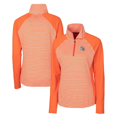 Women's Cutter & Buck  Orange Miami Dolphins Helmet Logo DryTec Forge Tonal Stripe Stretch Half-Zip Top