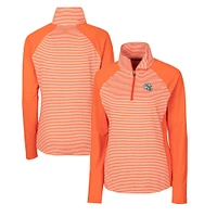Women's Cutter & Buck  Orange Miami Dolphins Helmet Logo DryTec Forge Tonal Stripe Stretch Half-Zip Top