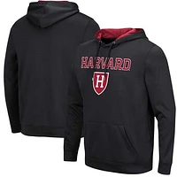 Men's Colosseum Black Harvard Crimson Resistance Pullover Hoodie