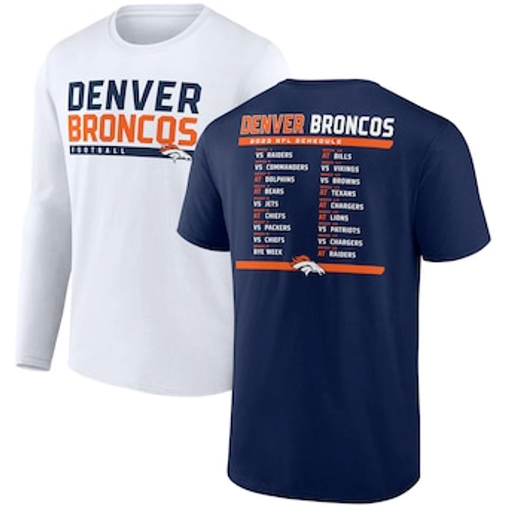 Men's Fanatics Navy/White Denver Broncos Two-Pack 2023 Schedule T-Shirt Combo Set