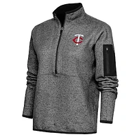 Women's Antigua Heather Black Minnesota Twins Fortune Quarter-Zip Pullover Jacket