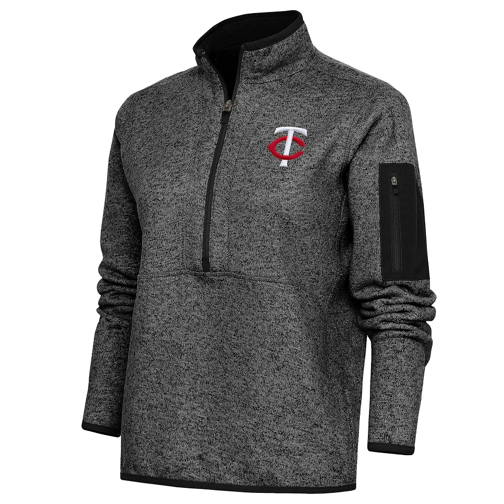 Women's Antigua Heather Black Minnesota Twins Fortune Quarter-Zip Pullover Jacket