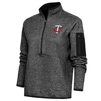 Women's Antigua Heather Black Minnesota Twins Fortune Quarter-Zip Pullover Jacket