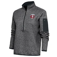 Women's Antigua Heather Charcoal Minnesota Twins Fortune Quarter-Zip Pullover Jacket