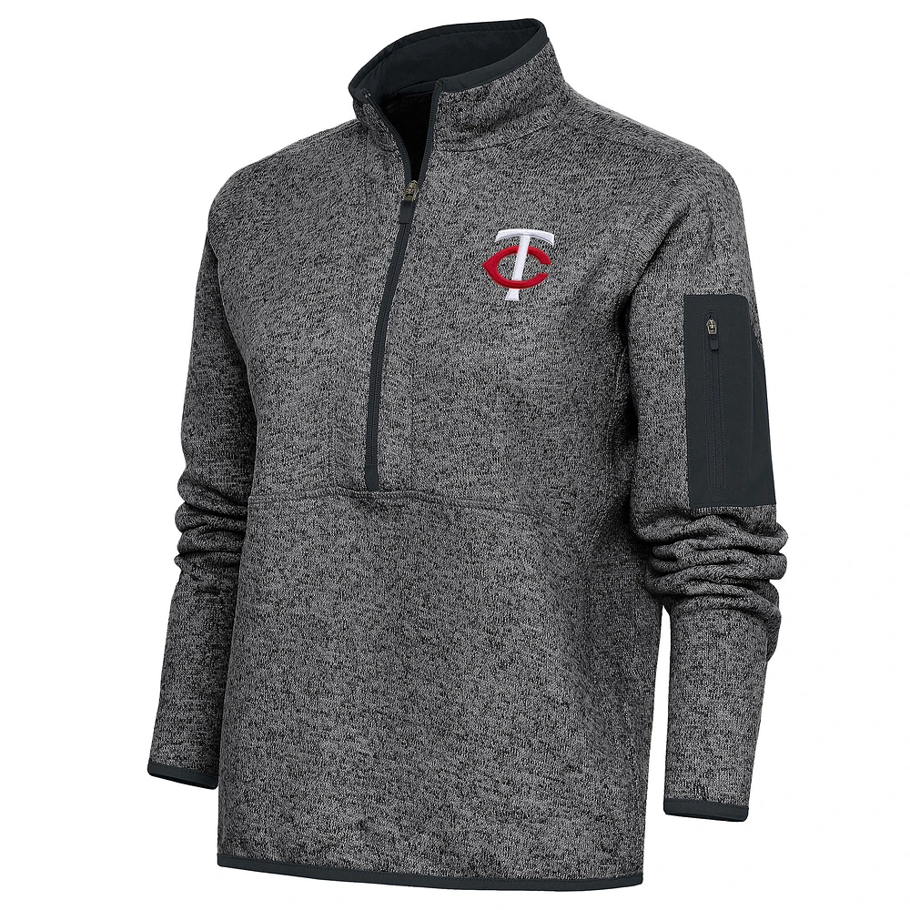 Women's Antigua Heather Charcoal Minnesota Twins Fortune Quarter-Zip Pullover Jacket