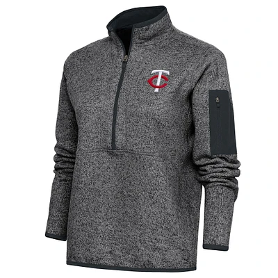 Women's Antigua Heather Charcoal Minnesota Twins Fortune Quarter-Zip Pullover Jacket