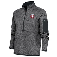 Women's Antigua Heather Charcoal Minnesota Twins Fortune Quarter-Zip Pullover Jacket