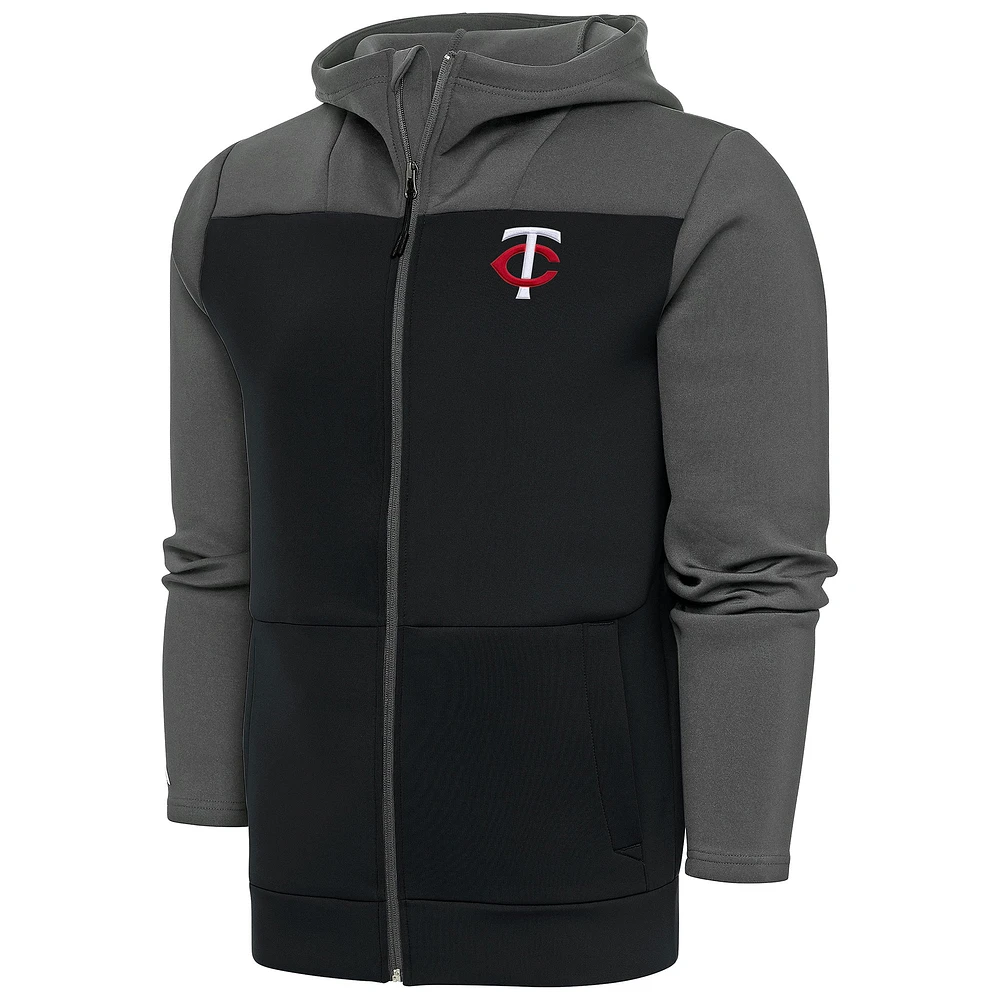 Men's Antigua Steel Minnesota Twins Protect Full-Zip Hoodie